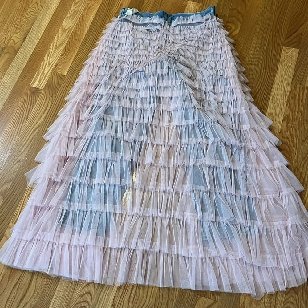 We The Free People Pirouette Tulle Ruffles Tutu Balletcore Jeans 26 NWT